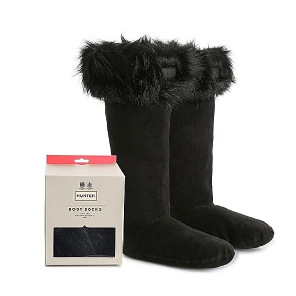 NWT Hunter Original Tall Faux Fur Cuff Sock - Picture 2 of 4